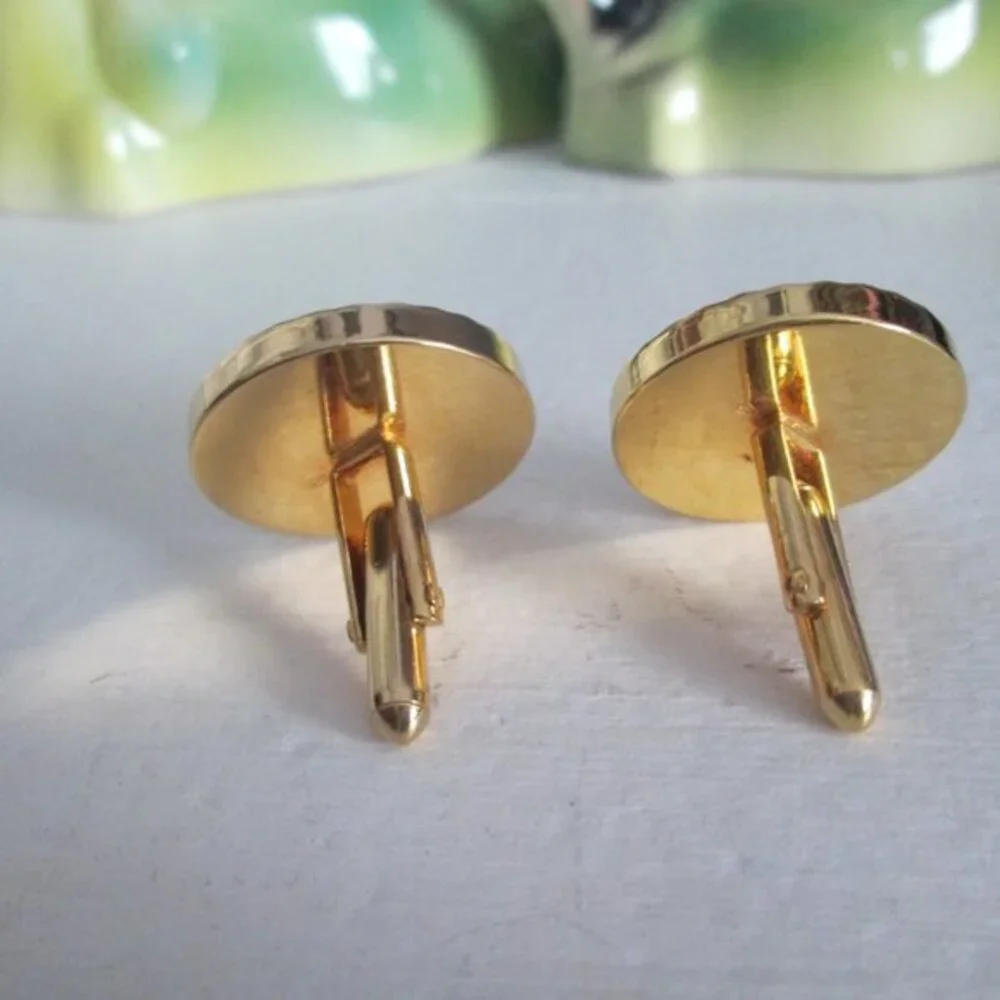 Vintage Cufflinks Round Bison Buffalo Indian‎ Head Diamond Cut Cufflinks